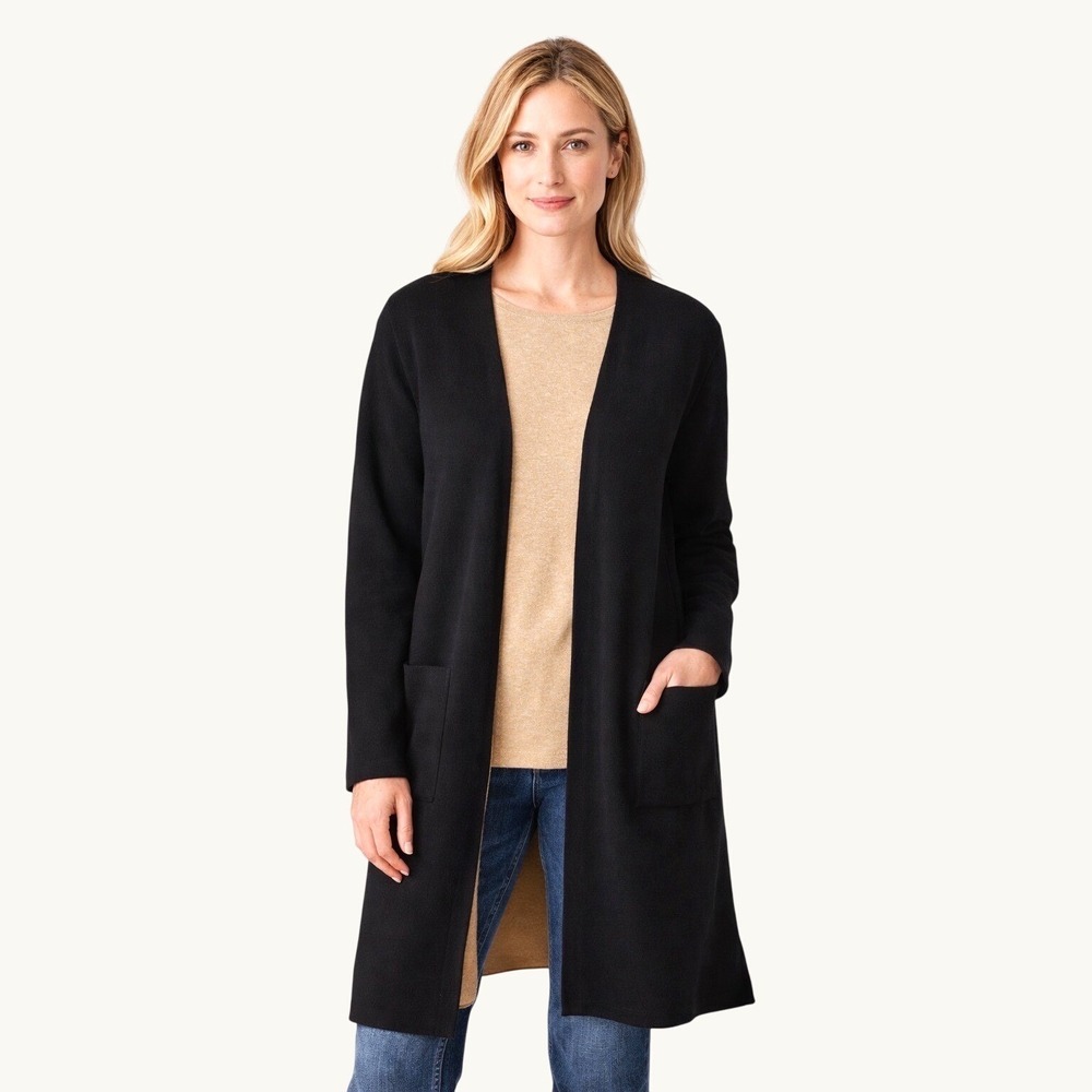 J. Jill Black & Tan Longline Open Front Cardigan Womens size Large Quiet Luxury